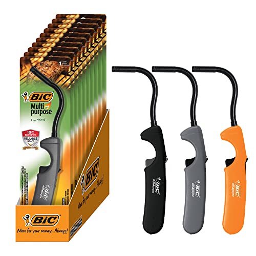 BIC Multi Purpose Lighter Pack of 10 with Flexible Metal Wand for Candles, Grills & Fireplaces