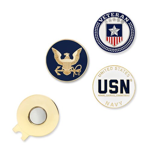 PinMart Officially Licensed United States Navy Veteran 3 Pack Magnetic Ball Markers and Hat Clip - Golf Accessories for Men and Women - Ball Markers and Hat Clip with Magnet for Golf Hats – 1 Piece