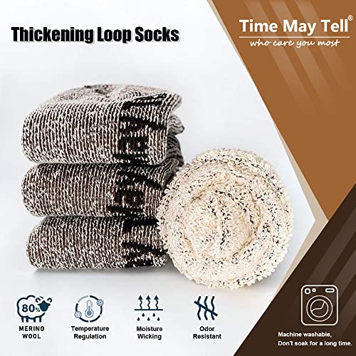 Mens Merino Wool Hiking Cushion Socks - Thermal Warm Boot Socks (Size 9-13, Brown, 2 Pairs)