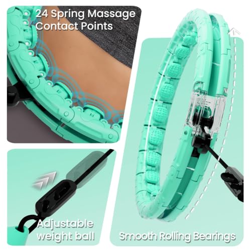 Weighted Hula Fitness Hoop for Adults - 30 Detachable Knots - Cyan