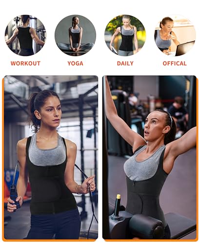 Sauna Vest for Women - Zipper Waist Trainer Shapewear, Blue Lining, Large