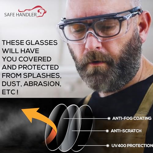 SAFE HANDLER Duarte Premium Over Glasses 3 PAIRS | ANSI Z87.1, Impact Resistant Polycarbonate Lens, UV400, Anti-Fog & Anti-Scratch, Box of 3