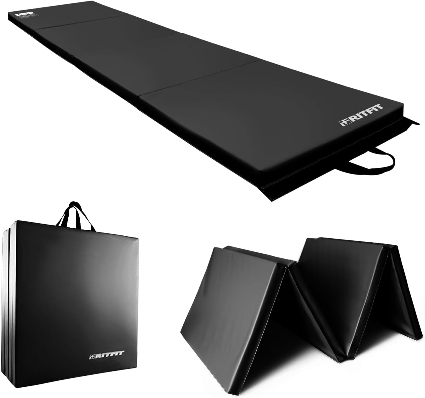 RitFit Folding Exercise Mat - 2 Inch Thick Gymnastics Mat with Carrying Handles | Sizes 3’x6’, 4’x8’, 4’x10’, 2’x8’ for Yoga, MMA, and Home Gym