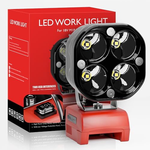 Milwaukee M18 18V Battery Portable LED Work Light 1800LM Flashlight Spotlight, Work Light, on-site Lighting Work site Lighting USB and C-Type Charger Port