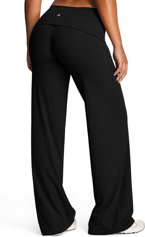 Aoxjox Women's Yoga Pants - Lumastretch™ Fold Over Waist Straight Leg Bottoms | 31"/33"/35" Sizes