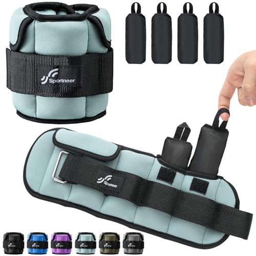Light Blue Sportneer Adjustable Ankle Weights 2-10 lbs for Fitness & Training