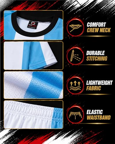Quad Seven Boys 2-Piece Soccer Jersey & Athletic Shorts Set - Light Blue Argentina 16-18