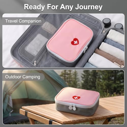 Pink Mini First Aid Kit - Portable Emergency Medicine Organizer