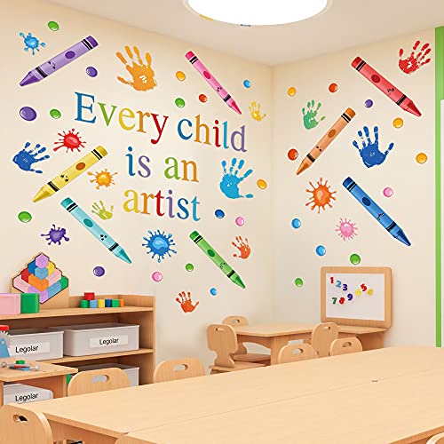 Colorful Artist Wall Decals - Inspirational Crayon & Paint Splash Stickers for Nursery, Classroom & Playroom