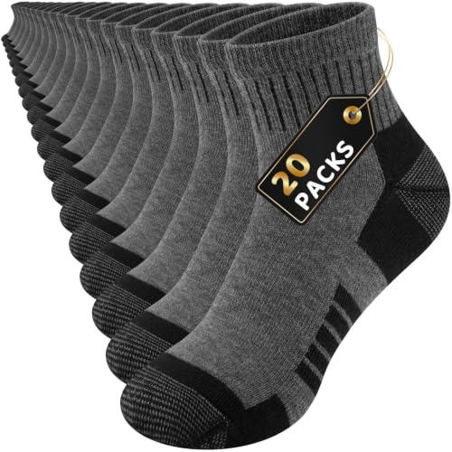 LITERRA 4-7 Years Grey Ankle Socks - 20 Pairs Kids Breathable Athletic Socks for School, Bulk Pack