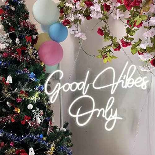 Good Vibes Only Neon Sign for Wall Decor 21.6" x 14.1" Large Cool White LED Fun Vibe Lights for Party, Bedroom, Bar, Wedding Decoration - Best Gifts for Birthday, Christmas