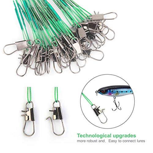 60PCS Steel Fishing Leaders with Swivels - Nylon-Coated Green