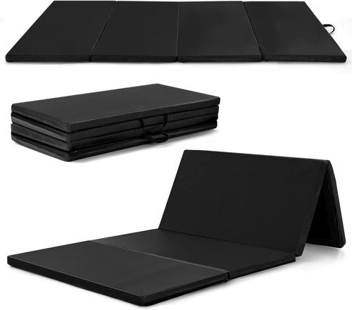 GYMAX Gymnastics Mat - 4 FT x 8 FT x 2 Inches Folding Exercise Mat with Carry Handles & Waterproof Cover | Ideal for Yoga, Tumbling & Martial Arts