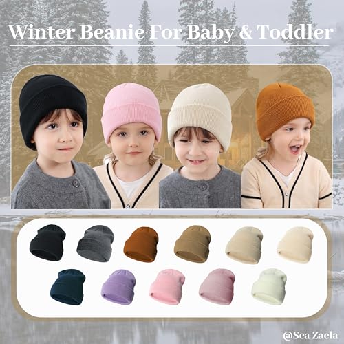 4-Pack Baby Winter Knit Beanie Hat Set - 6-24 Months, White/Purple/Pink/Beige