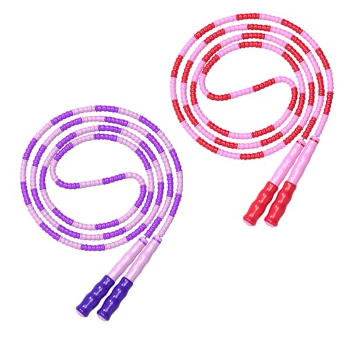 Leeboom Adjustable Beaded Jump Rope – Tangle-Free, 9.2 ft, Pink+Purple, for Kids & Adults