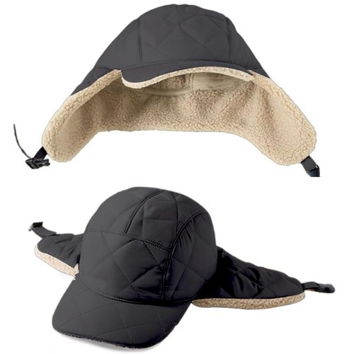 Unisex Winter Windproof Baseball Cap with Earflaps, Sherpa-Lined Hat for Cold Weather Outdoor Use (US, Alpha, One Size, Black/Khaki)