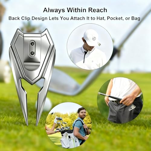 Golf Divot Tool with Ball Marker & Magnetic Clip - Silver