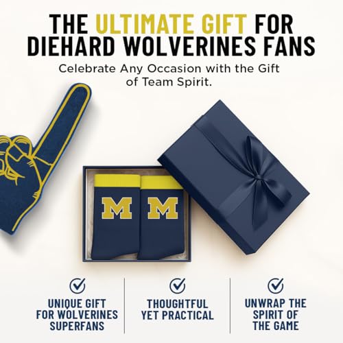 Michigan Wolverines MVP Crew Socks - For Bare Feet Officially Licensed, Large