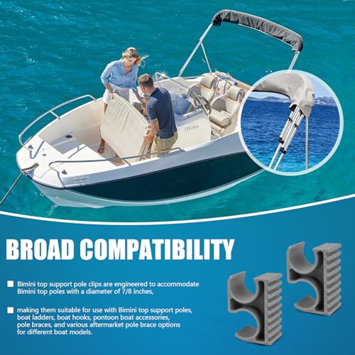 Bimini Top Pole Clips for 7/8 Inch Boats - 2 Pack Grey