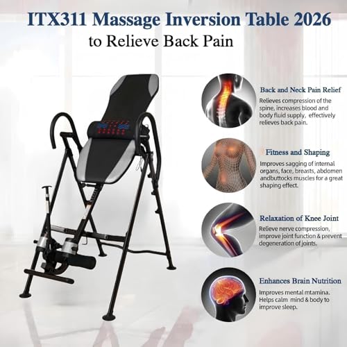 Gravity Inversion Table for Back Pain Relief with Heat & Massage - Silver