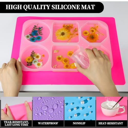 Silicone Mats for Resin Crafts - 3 PCS Nonstick Pads in Pink, Purple & Blue - 15.7” x 11.7”