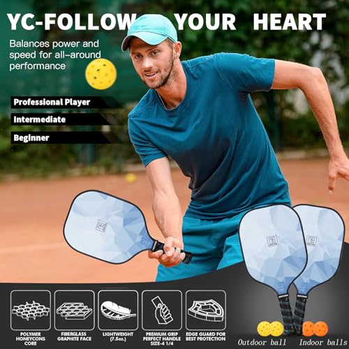 Pickleball Paddles Set of 2 - USAPA Approved, Lightweight, Blue