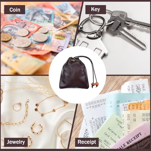 Leather Drawstring Storage Bag - Cowhide Waterproof Pouch for Travel & Organization