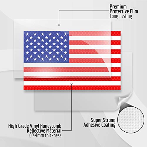 Reflective American Flag Sticker Decal - 3 Pack, 5x3 Inches