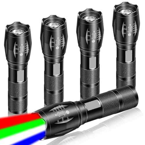 5 Pack Red Flashlight Rechargeable, Green Light Flashlight, Blue Light Flashlight£¬Long Range Powerful, 4 in 1 Multi-Color, White, Red, Blue and Green Lights, 4 Color Modes for Camping,Outdoor