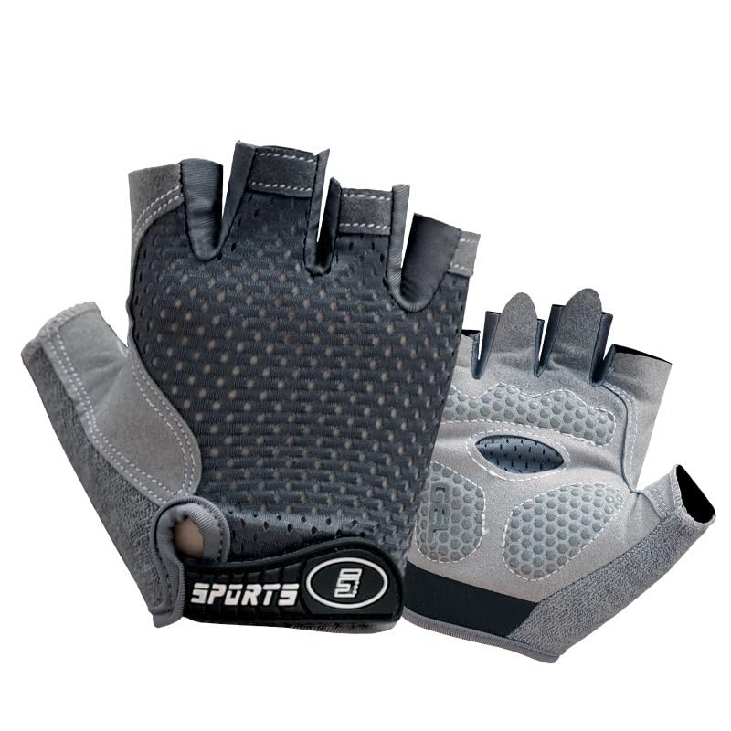 Kids Cycling Gloves - Breathable Half Finger Bike Gloves - Grey, Medium
