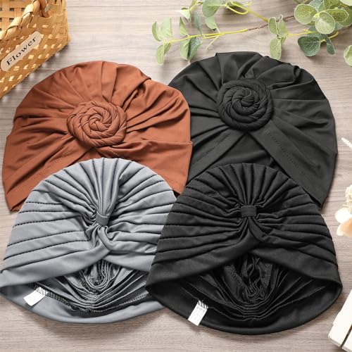 African Headwraps Set - 4 Soft Turbans for Women, Pre-Tied & Pleated