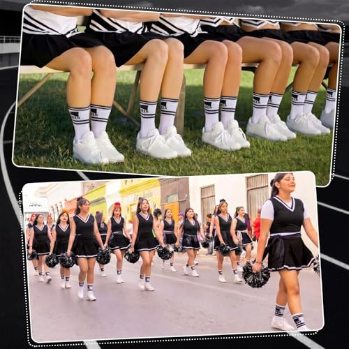 Cheer Socks for Cheerleaders - 6 Pairs Black Megaphone Stripes