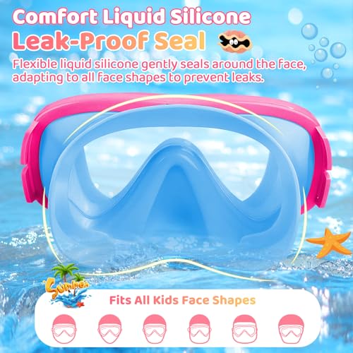 Vvinca Kids Swim Goggles with Nose Cover - Pink Blue / Vibrant, No Leak, Soft Fabric Strap, Impact-Resistant Lenses, Age 3-14