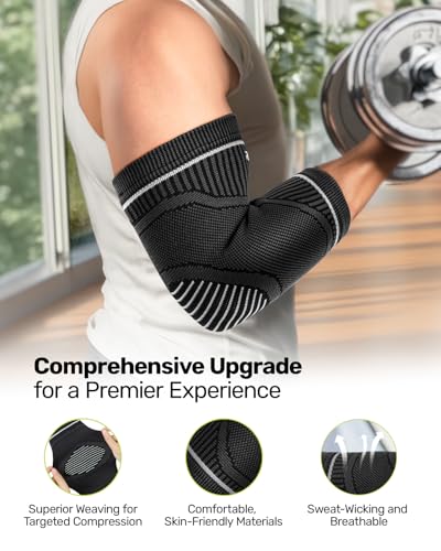 Elbow Brace Compression Sleeve - Grey, Large, Support for Tendonitis & Pain Relief