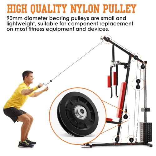 Anobeyi 90mm Nylon Bearing Gym Pulley Wheel – Replacement Cable Machine Part, Black-1pc