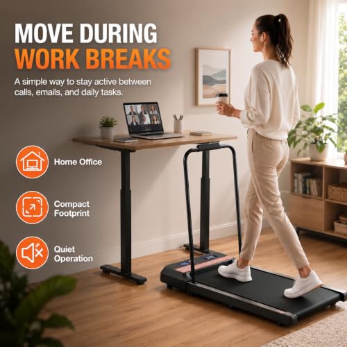 Walking Pad Treadmill with Handle Bar - 8% Incline, Red