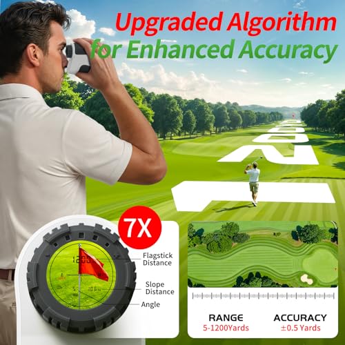 Golf Rangefinder with Slope - 1200 Yards, 7X Magnification, Black
