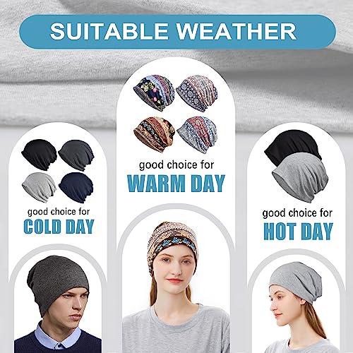 ELLEWIN Multicolor 4 Pack Cotton Slouchy Beanies for Men & Women - Lightweight Hip-Hop Skull Caps