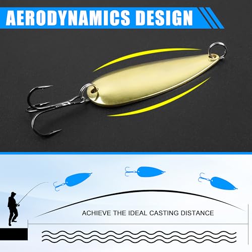 Gold Metal Fishing Spoons Lures Kit - 5pcs, 1/8oz for Trout, Bass & Pike