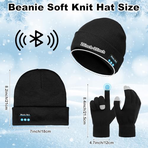 Wireless Winter Beanie Hat Set with Touchscreen Gloves - Black+Gray