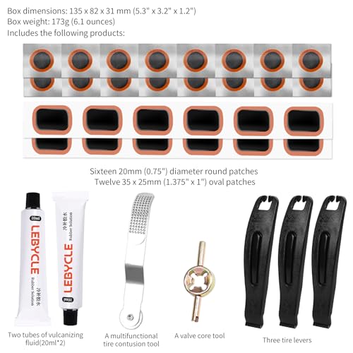 Bike Tire Patch Kit 35 pcs with Patch Patches, Vulcanizing Fluid, Rasp & Levers