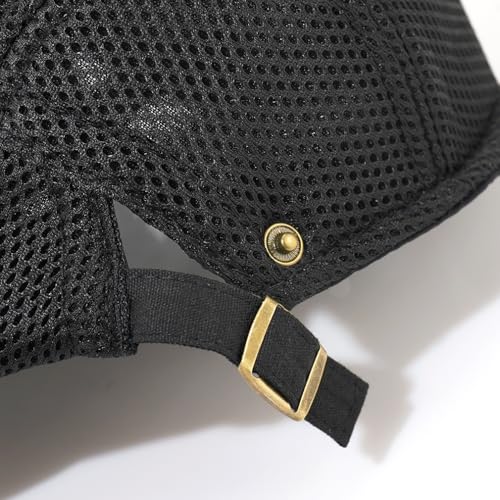Xinveen Men's Black Mesh Newsboy Cap - Breathable Summer Ivy Hat, Adjustable