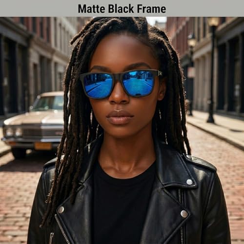 Locs Men's Oversized Rectangular Horn Rim Sunglasses - Matte Black / Deep Sea Blue 91295