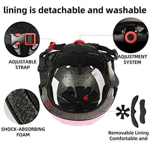 Adjustable Kids Bike Helmet - Multi-Sport Skateboard Helmet M (20.5"-22") Pink