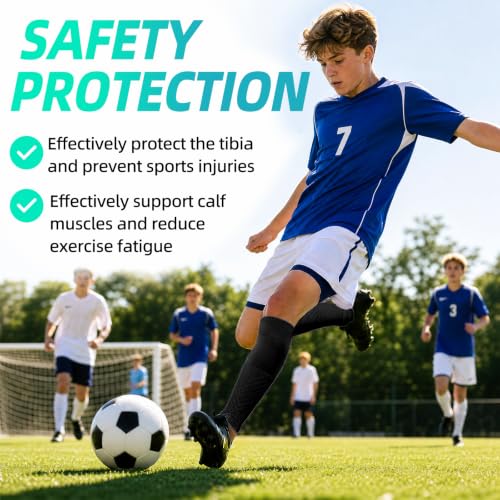 Compression Soccer Leg Sleeves - Shin Guard Sleeves, Medium Black