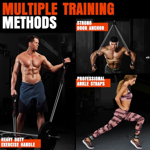 COOBONS FITNESS Heavy Resistance Bands 300LB with Handles - Black/Grey