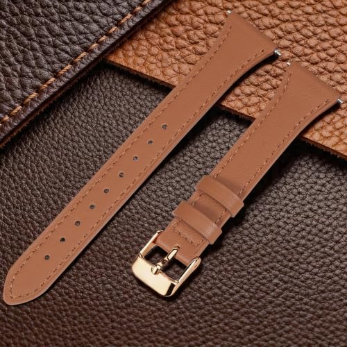 Brown Slim Leather Watch Band 18mm Quick Release Compatible with Garmin Venu 3S 4 2S Vivoactive 4S Vivomove 3S Forerunner 265S 255S
