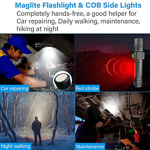 USB Rechargeable Flashlight, LED Magnetic Flashlights Super Bright Tactical Flashlights with Cob Sidelight Waterproof Zoomable 6 Modes USB Rechargeable for Camping Emergency