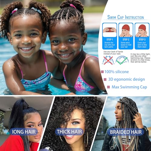 Fuchsia Extra Large Kids Swim Cap for Long Hair Dreadlocks & Braids Waterproof Silicone Turban