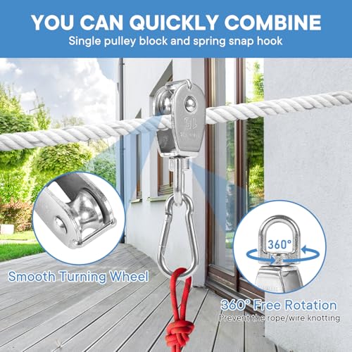 304 Stainless Steel M15 Single Swivel Pulley Blocks - 2 Pack